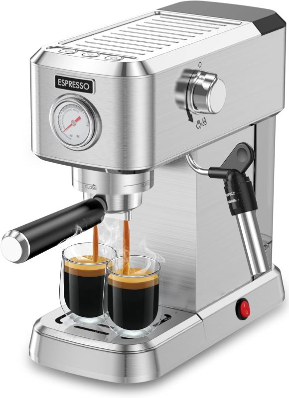 Photo 1 of Espresso Machine 20 Bar, Professional Espresso Maker with Milk Frother Steam Wand, Stainless Steel Espresso Coffee Machine with 50oz Removable Water Tank, Cappuccino Machine Gift for Dad Mom