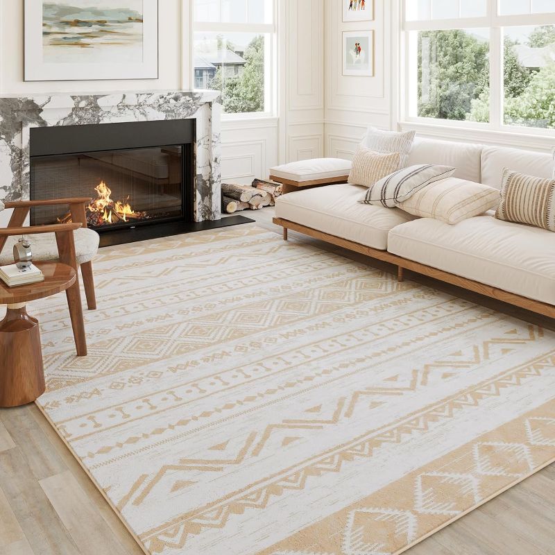 Photo 1 of 5x7 Area Rugs Boho Beige Washable Carpet for Bedroom Living Room Modern Moroccan Non Slip Soft Indoor Throw Rug for Nursery Entryway Dining Room Kitchen Office