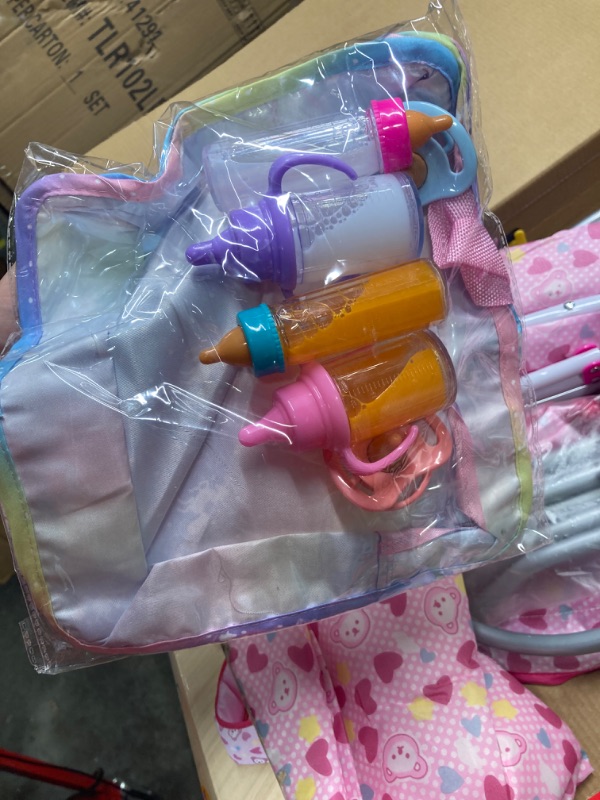 Photo 4 of 12 Pcs Baby Doll Accessories Set Baby Doll Stroller Crib Bouncer Seat Walkers Handbags Swing Doll Magic Bottle Set Disappearing Magic Bottles Feeding Set Stuff for Girls Christmas Birthday Gift