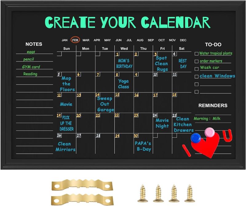 Photo 1 of Chalkboard Calendar, 18” × 24“ Calendar Magnetic Chalk Board, Monthly and Weekly Calendar, Family Planner(Family-HB-4560)