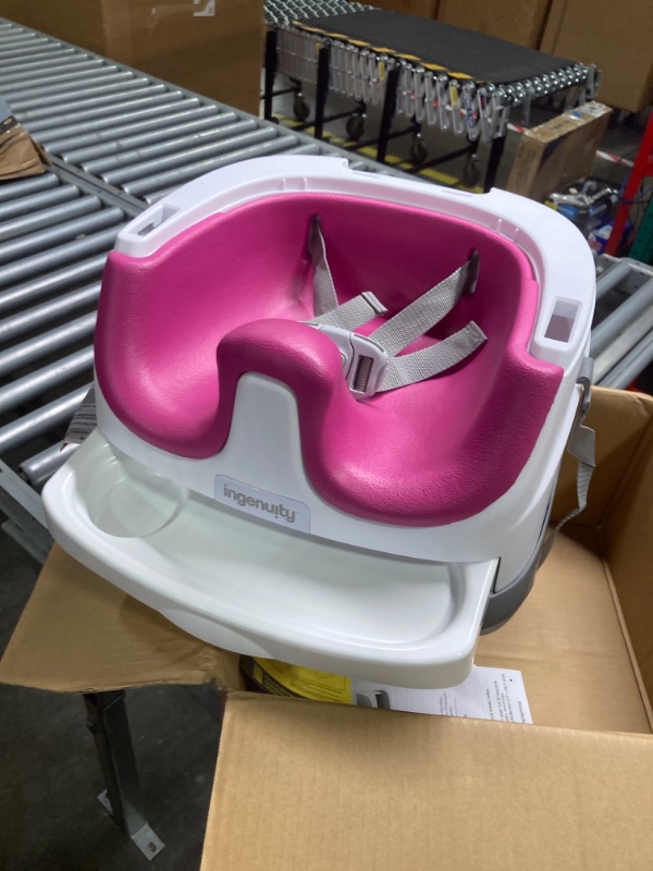 Photo 4 of Ingenuity Baby Base 2-in-1 Booster Feeding and Floor Seat with Self-Storing Tray - Pink Flambe Pink Flambre