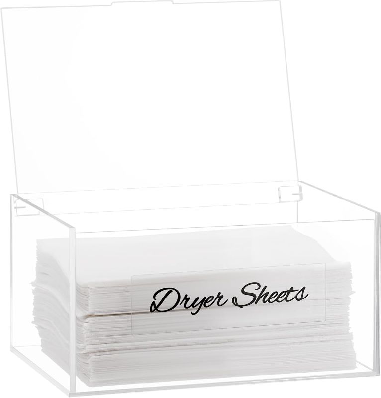 Photo 1 of Acrylic Laundry Dryer Sheet Holder, Clear Dryer Sheets Container with Lid for Laundry Room, Clear