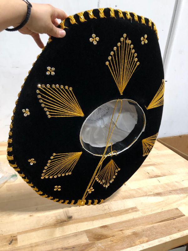 Photo 4 of Authentic Adult Mexican Sombrero Mariachi Charro Hat, Mexican Hat for Costume Parties, 5 de Mayo, 16 de Septiembre Black and Gold Embroider