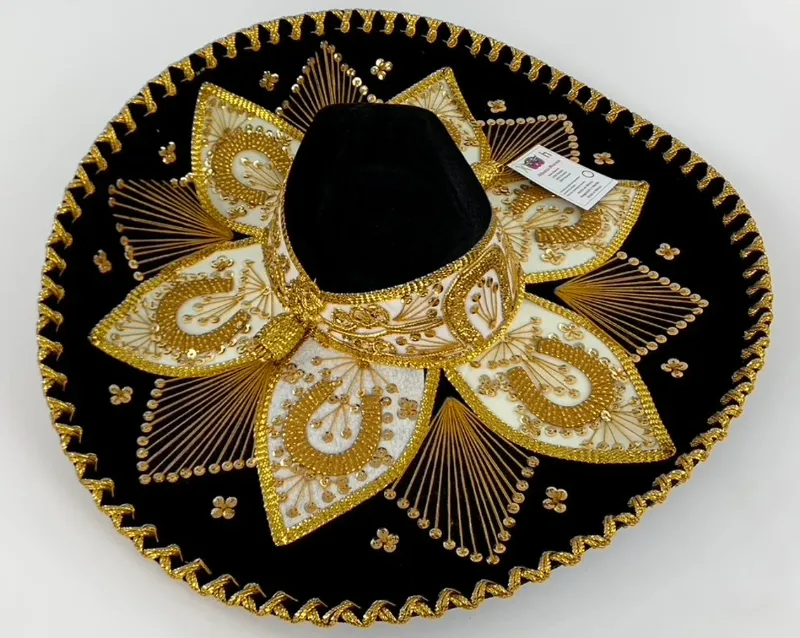 Photo 1 of Authentic Adult Mexican Sombrero Mariachi Charro Hat, Mexican Hat for Costume Parties, 5 de Mayo, 16 de Septiembre Black and Gold Embroider