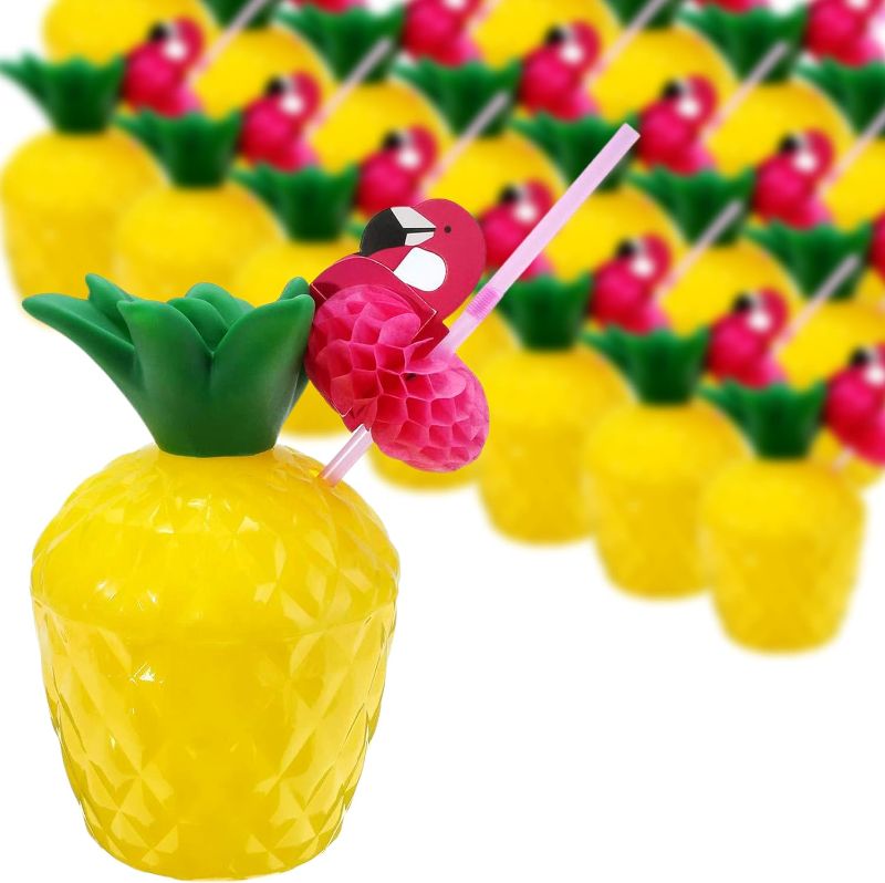 Photo 1 of 18PCS Pineapple Cups with Straws Pineapple Birthday Decorations Pineapple Party Favors Flamingo And Pineapple Party Decorations for Flamingo Pineapple Party
