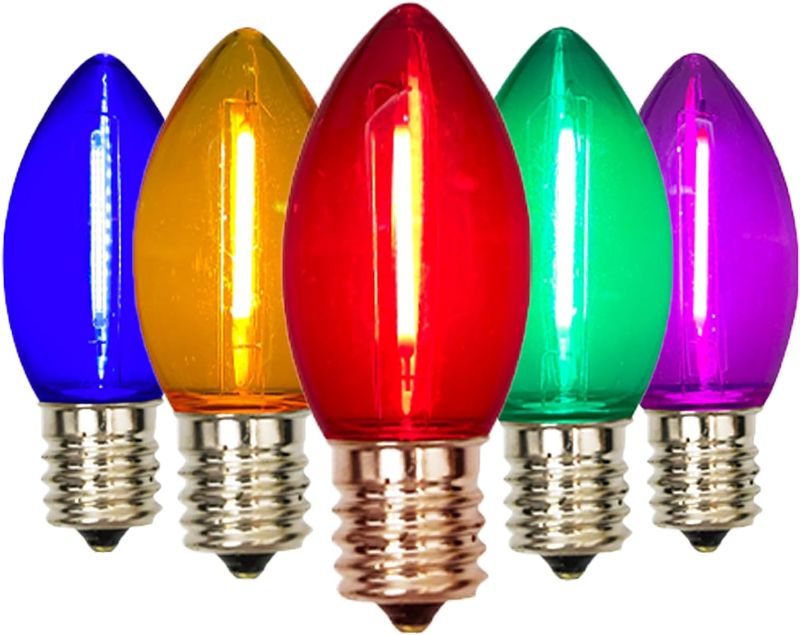 Photo 1 of 25 Pack Multicolor C9 LED Christmas Replacement Bulbs, C9 Old Christmas String Light Bulbs for Outdoor String Lights, E17 Base LED Night Light Bulb, 0.6W Dimmable LED Bulb
