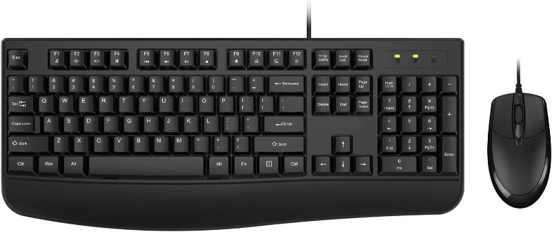 Photo 1 of Wired Keyboard and Mouse Combo, EDJO Full-Sized Ergonomic Computer Keyboard with Palm Rest and Optical Wired Mouse for Windows, Mac OS Desktop/Laptop/PC
