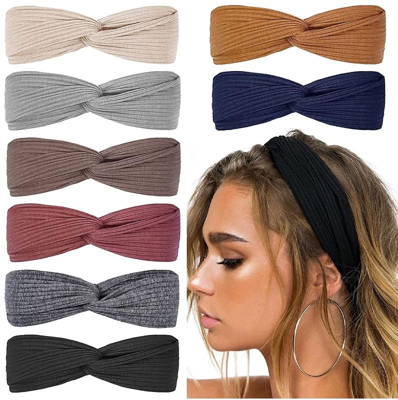 Photo 1 of Huachi Headbands for Women Elastic Hair Bands for Women's Hair Cute Wrap Headbands Fashion Summer Hair Accessories, Solid Color
