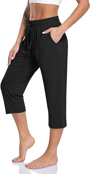 Photo 1 of TARSE Women's Capri Yoga Pants Loose Soft Drawstring Workout Sweatpants Causal Lounge Pants with Pockets
