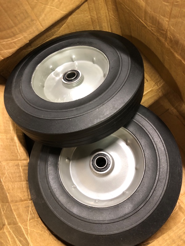 Photo 1 of (2-Pack) AR-PRO 10''x2.5'' Flat Free Solid Rubber Replacement Tires - Flat-Free Tires for Hand Trucks and Wheelbarrows with 10” Tires with 5/8" Axles
