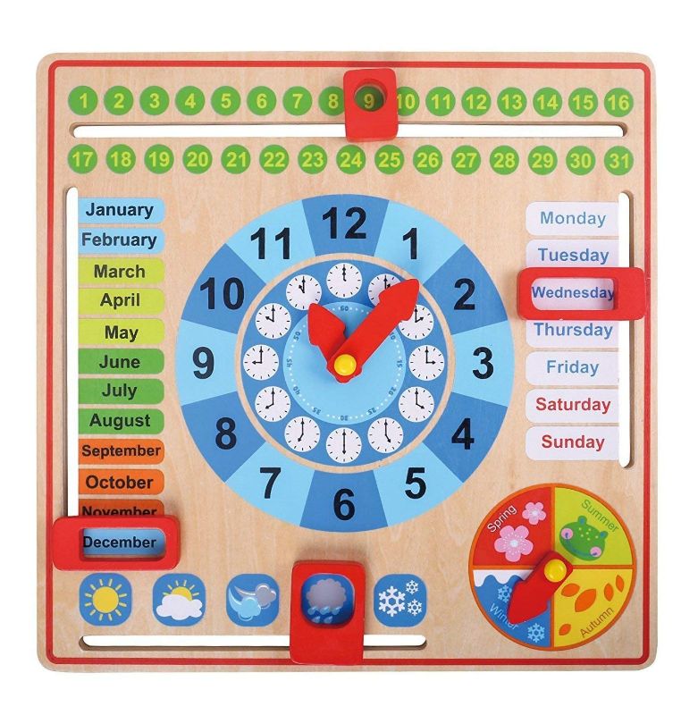 Photo 1 of 00850532007127Pidoko Kids All About Today Calendar Board - My First Clock - PreSchool Educational & Learning Wooden Toy | Montessori Graduation Gifts for Toddlers B
