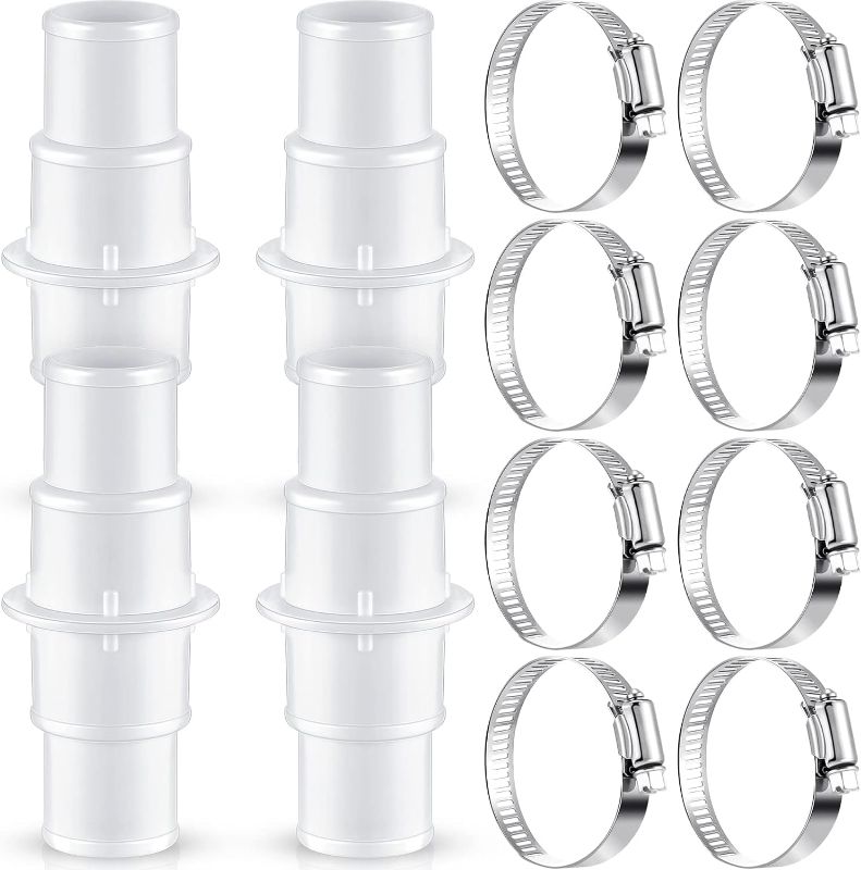 Photo 1 of 4 Pieces 1-1/4 Inch or 1-1/2 Inch Hose Connector Coupling Pool Hose Adapter for Swimming Pool Vacuums Cleaners Filter Pump Hoses 8 Pieces Stainless Steel Worm Gear Hose Clamps Adjustable Pipe Clamps