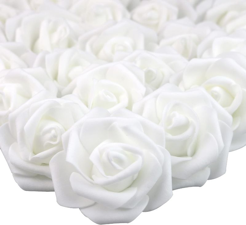 Photo 1 of 100pcs 3 x 1.6 x 3 inches DIY Real Touch 3D Artificial Foam Rose Head Without Stem for Wedding Party Home Decoration (100pcs, White-100PCS)