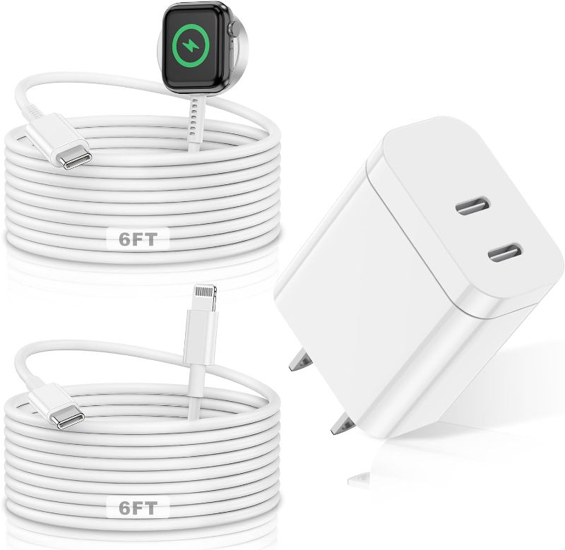 Photo 1 of ???????? 2-in-1 Apple Watch Charger,24W USB C Fast Dual Port iWatch Charger with 6FT Watch Magnetic Charging Cord Lightning Cable for Apple Watch Series 8/7/6/5/SE & iPhone 14/13/12/AirPods

