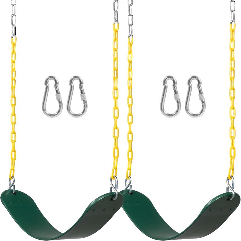 Photo 1 of DECORLIFE 2-Pack Swing Seat for Swing Set, Support 330lb, Swings Replacement Kits with Coated Chains for Kids, Swing Set Accessories with Snap Hooks for Backyard Playground, Green