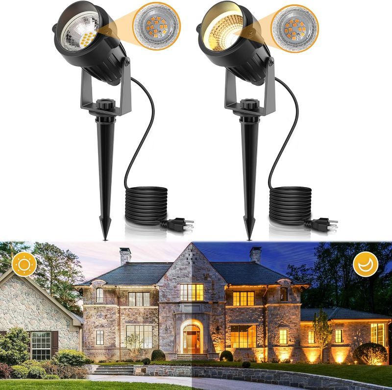 Photo 1 of LOHAS Landscape Spot Lights Outdoor, 5W Dusk to Dawn Outdoor Lighting, LED Spotlights for Yard, 120V 450LM Outside Lights for House, 9.84-ft Cord, IP66 Waterproof 3000K Warm White, UL Listed 2 Pack