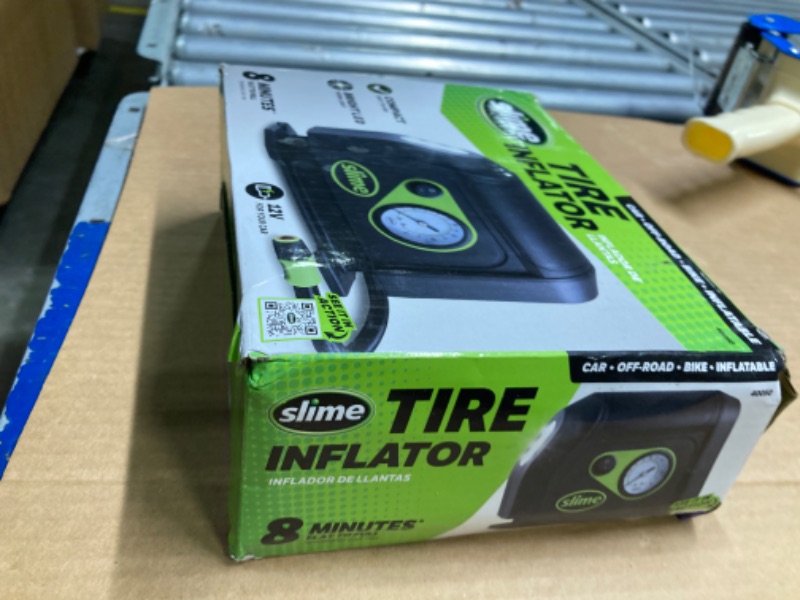 Photo 2 of Slime 40050 Tire Inflator, Portable Car Air Compressor, with Analog 100 psi Dial Gauge, Long Hose and LED Light, 12V, 8 min Inflation