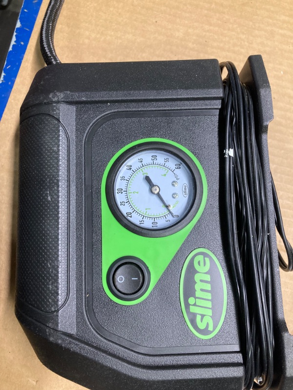 Photo 3 of Slime 40050 Tire Inflator, Portable Car Air Compressor, with Analog 100 psi Dial Gauge, Long Hose and LED Light, 12V, 8 min Inflation