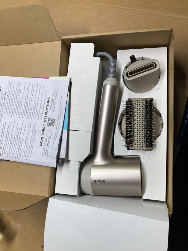 Photo 4 of Shark HD112BRN Hair Blow Dryer HyperAIR Fast-Drying with IQ 2-in-1 Concentrator and Styling Attachments, Auto Presets, Rotatable Hot Air Brush, No Heat Damage, Ionic, Stone Concentrator & Brush