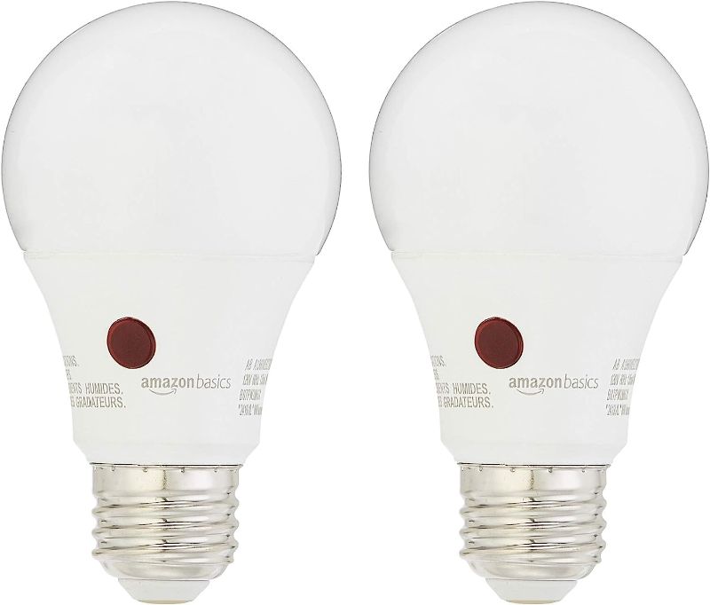 Photo 1 of Amazon Basics 60W Equivalent, Daylight, Dusk to Dawn Sensor, Non-Dimmable, A19 LED Light Bulb | 2-Pack Daylight 2 Count (Pack of 1) 60 Watt Bulb