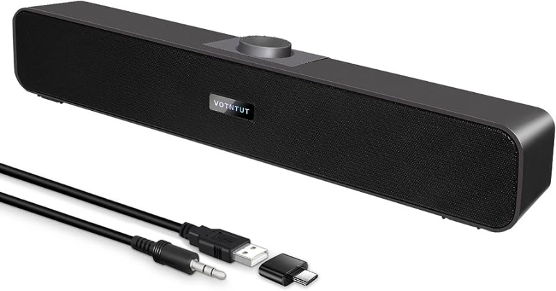 Photo 1 of Computer Speakers, Wired USB Mini Sound Bar Speaker for PC Tablets Laptop MP3 Mac Air/Pro (USB-C to USB Adapter Included) (Black)