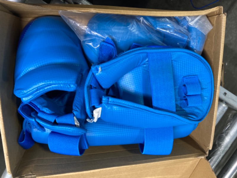 Photo 4 of 6 Pieces Karate Sparring Gear Set Including Karate Gloves Karate Shin Guards Karate Shoes Training Sparring Gear Equipment for Beginners Kids Adults Kids Medium Blue