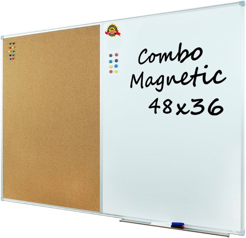 Photo 1 of Lockways Magnetic Dry Erase Board and Cork Bulletin Board Combination 48 x 36 Inch, Combo Board Ultra-Slim Silver Aluminium Frame