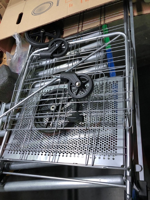 Photo 5 of *** NOT FUNCTIONAL**** SELLING AS PARTS***
Folding Shopping Cart, Rolling Metal Utility Cart with Additional Back Basket, Dual Universal Wheels, Heavy Duty Grocery Cart Large Size for Laundry, Groceries, Camping (Silver)