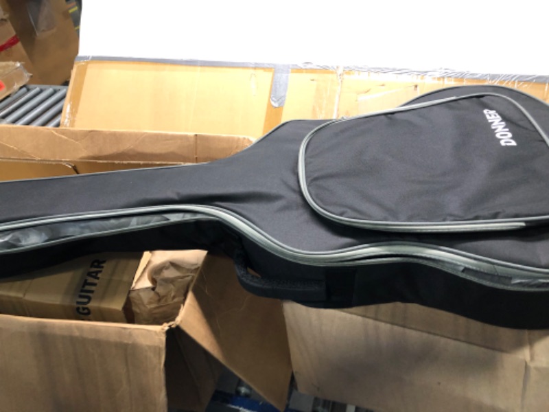 Photo 2 of ** HOLE IN THE SIDE** Donner Black Acoustic Guitar for Beginner Adult Full Size Cutaway Acustica Guitarra Bundle Kit with Free Online Lesson Gig Bag Strap Tuner Capo Pickguard Pick, Right Hand 41”, DAG-1CB/DAD-160CD Black Cutaway