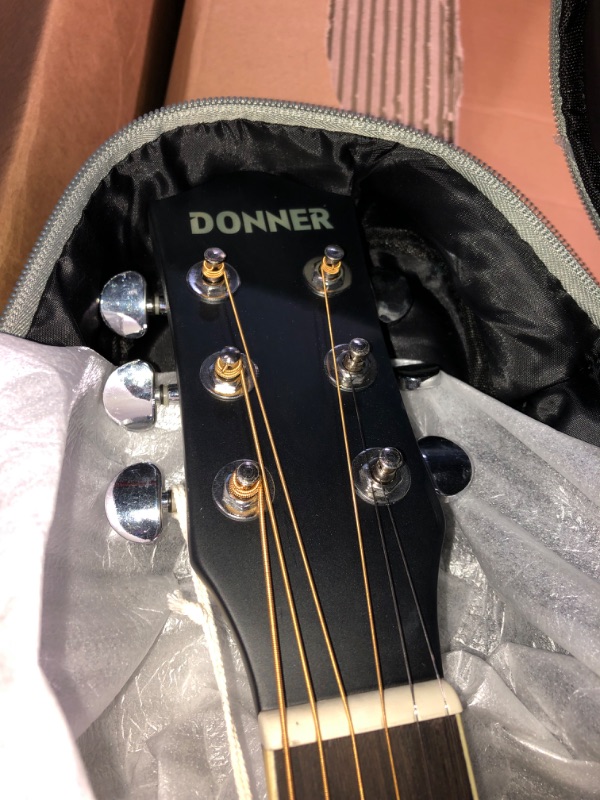 Photo 4 of ** HOLE IN THE SIDE** Donner Black Acoustic Guitar for Beginner Adult Full Size Cutaway Acustica Guitarra Bundle Kit with Free Online Lesson Gig Bag Strap Tuner Capo Pickguard Pick, Right Hand 41”, DAG-1CB/DAD-160CD Black Cutaway