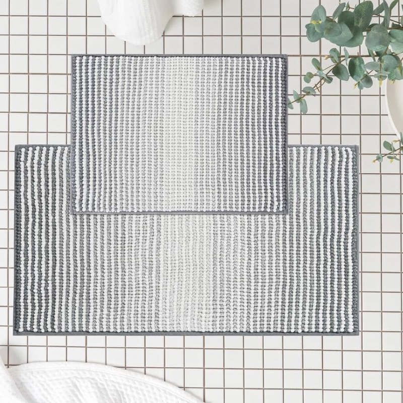 Photo 1 of *ONLY ONE* FRESHMINT Ombre Chenille Bathroom Rugs Sets 1 Piece17 x24+20"x32", Non-Slip Bath Mats Set for Bathroom Floor, Bath Rugs Set of 1, Absorbent Washable Soft Room Shower Mat, Grey and White