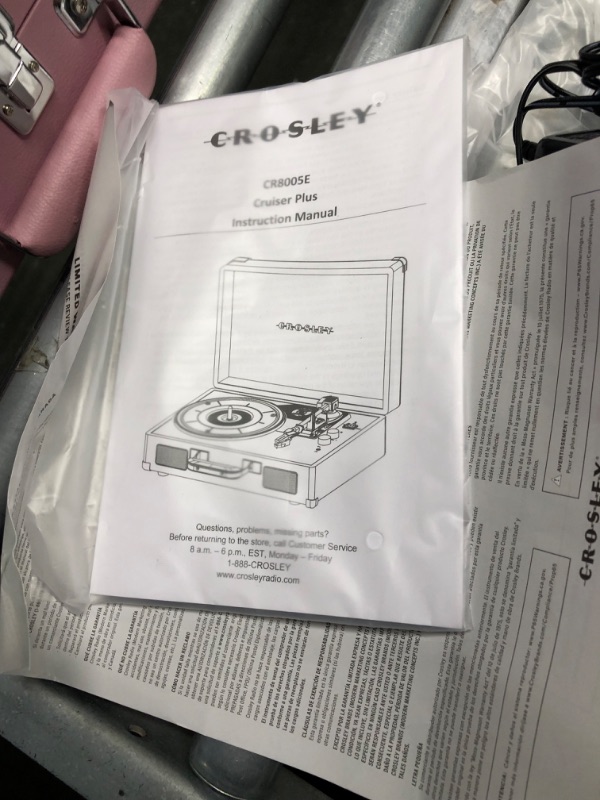 Photo 7 of Crosley CR8005E-BH Cruiser Deluxe Vintage 3-Speed Bluetooth Suitcase Vinyl Record Player Turntable, Blush Bluetooth In Blush