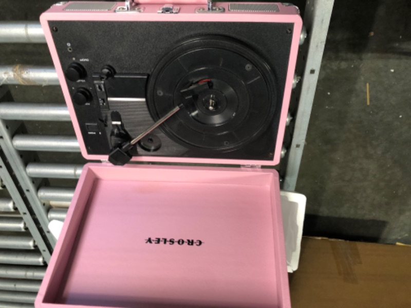 Photo 4 of Crosley CR8005E-BH Cruiser Deluxe Vintage 3-Speed Bluetooth Suitcase Vinyl Record Player Turntable, Blush Bluetooth In Blush