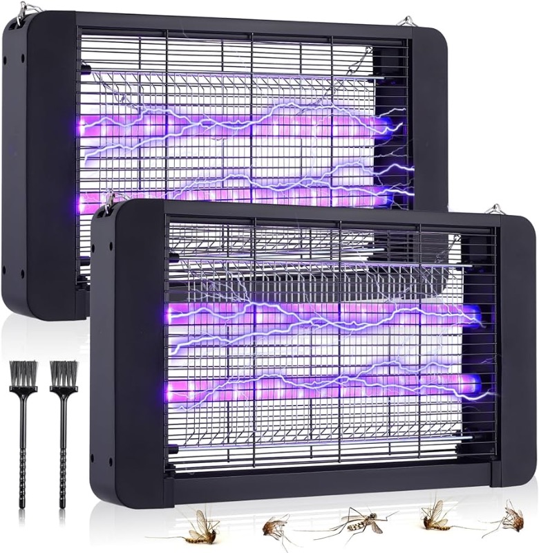 Photo 1 of 2 Pcs Electric Bug Zapper Indoor Outdoor Bug Zapper Mosquito Killer with Removable Tray 20w UV Light Powerful Double Tube Insect Killer Fly Pest Traps for Patio Home Bedroom Yard