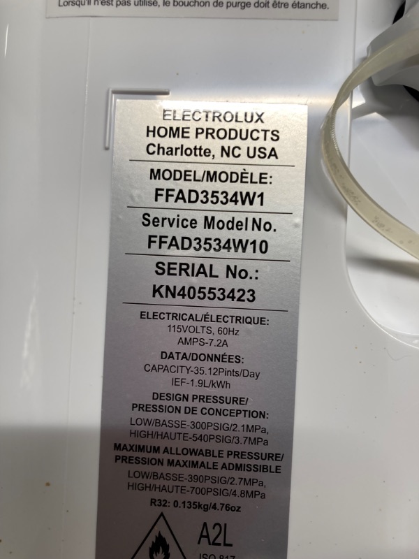 Photo 7 of Frigidaire 35 Pint Dehumidifier, 3,000 Square Foot Coverage, 1.7 Gallon Bucket Capacity, Continuous Drain Option 35 Pint New 2024