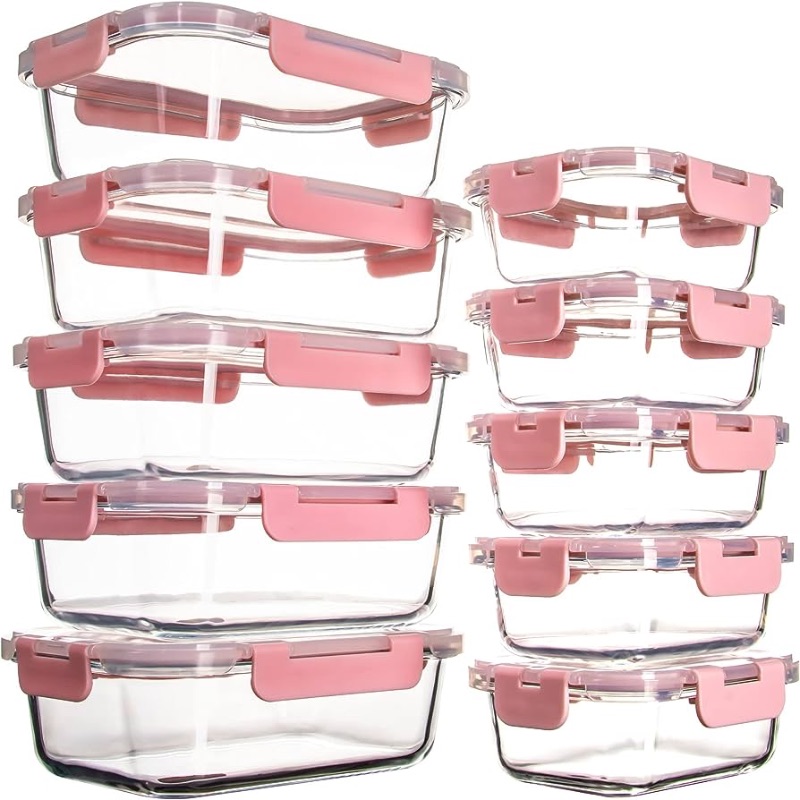 Photo 1 of 10 Pack Glass Food Storage Containers with Lids Leakproof, Airtight Glass Meal Prep Containers For Lunch, On The Go, Leftover, Dishwasher Safe