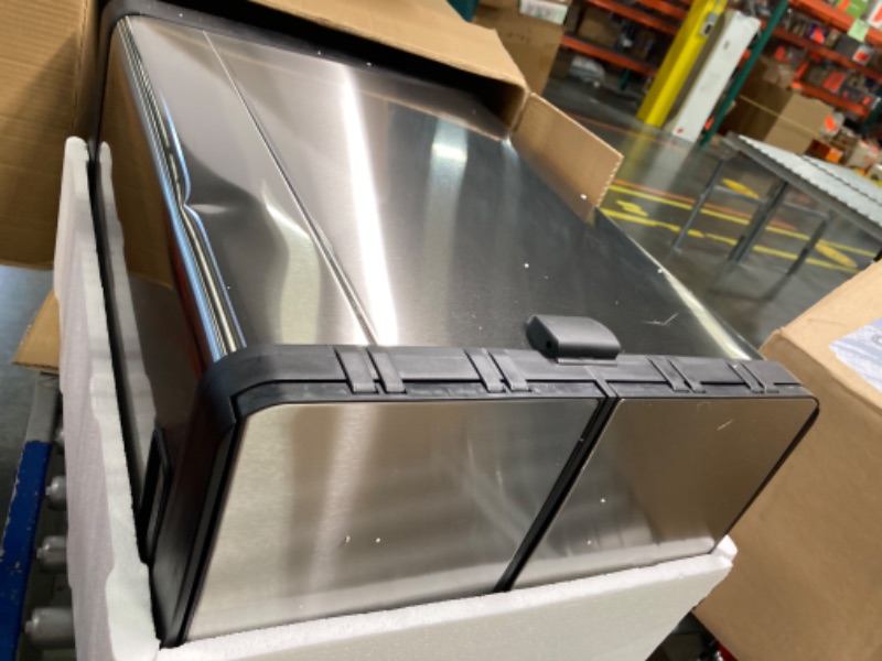 Photo 1 of iTouchless 16 Gallon Kitchen Dual Step Trash Can & Recycle Bin, Stainless Steel, includes 2 x 8 Gallon (30L) Removable Inner Buckets, Soft Close Lid and Airtight, for Home, Office, Business 016 Gal SoftStep Trash Can