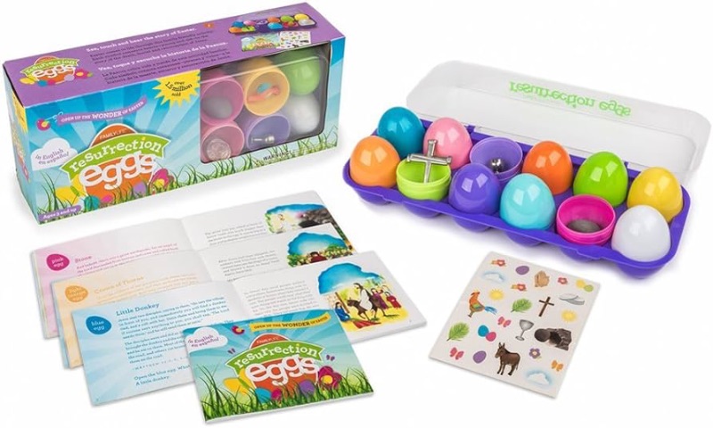 Photo 1 of Family Life Resurrection Eggs — 12 Piece Easter Eggs Set with Booklet and Religious Figurines Inside — Tells The Story of Easter — Easter Eggs With Toys Inside — Eggs For Easter Egg Hunts