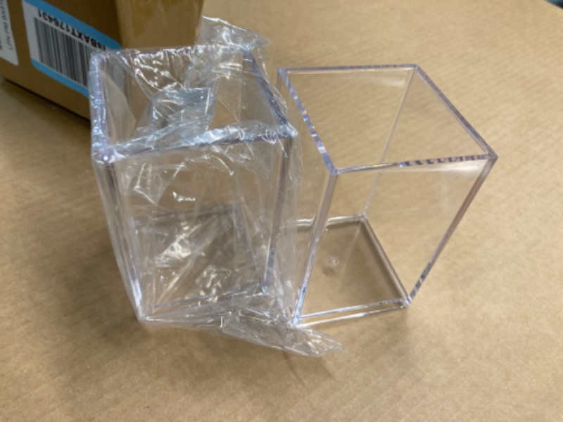 Photo 1 of 2 Pack Clear Acrylic Pencil Pen Holder Cup,Desk Accessories Holder,Makeup Brush Storage Organizer,Modern Design Desktop Stationery Organizer for Office School Home Supplies,2.6x 2.6x 4 inches