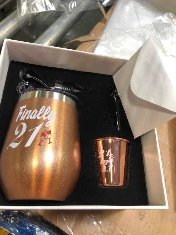 Photo 3 of 21st Birthday Gifts For Women, Funny Birthday Wine Gifts Ideas for Her, Friend, Daughter, Sister | Unique Finally 21 Stainless Steel Wine Tumbler Shot Glass Set For 21 Year Old