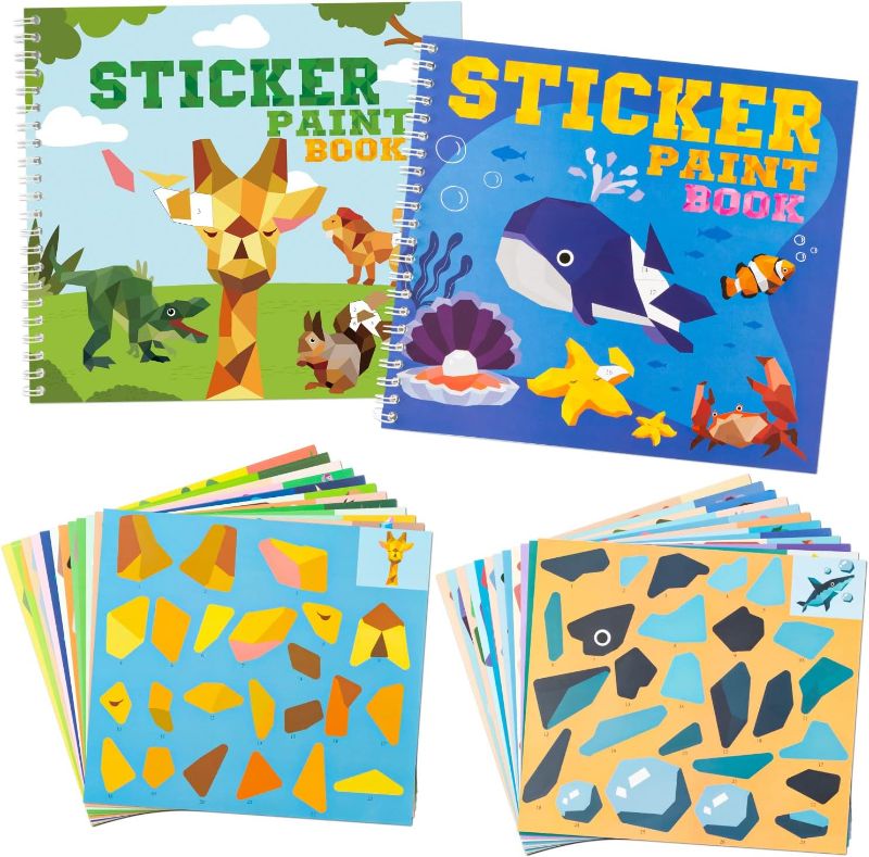 Photo 1 of Haooryx Animal Stickers Paint Books Craft for Kids, Dinosaur Shark Dolphin Turtle More Land and Sea Animal Designs DIY Puzzles Book for Kids Art Craft Gift