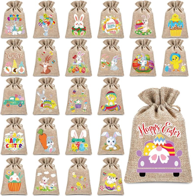 Photo 1 of 50 Pcs Easter Burlap Bags with Drawstring Bunny Burlap Gift Bag Burlap Bunny Bag Gift Wrap Bags Goody Bags for Kids Easter Party Favor Supply DIY Craft