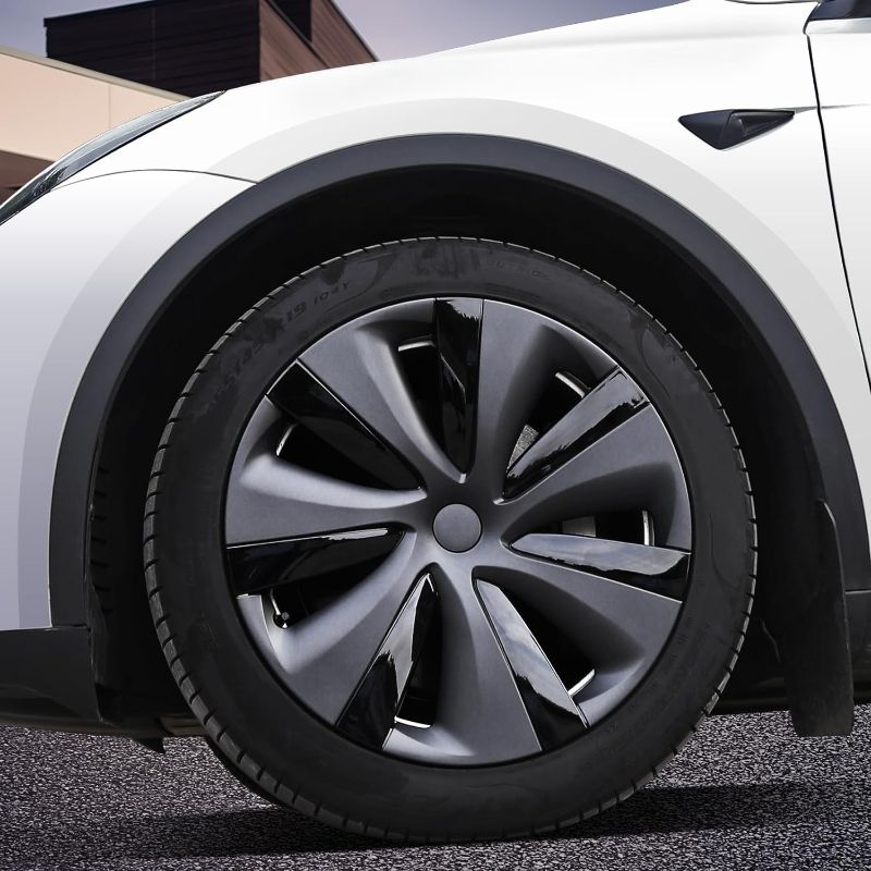 Photo 1 of BEEGROW Fits Tesla Model Y Wheel Covers 19 Inch, Two-Tone Black ABS Hubcaps, Compatible with 2021-2023 Model Y Accessories, 4 PCS Hub Caps (Model S Tempest Wheel Style) TempestShield