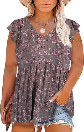 Photo 1 of Eytino Womens Plus Size Tank Tops Floral Print V Neck Sleeveless Summer Chiffon Blouses Tunic Shirts,1X Rose