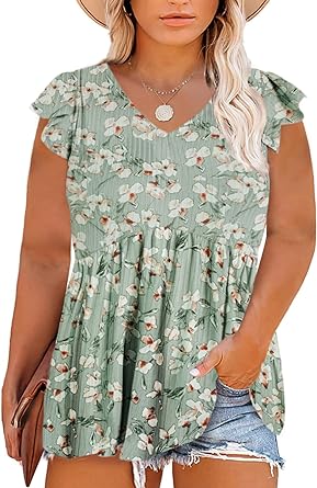 Photo 1 of Eytino Womens Plus Size Tank Tops Floral Print V Neck Sleeveless Summer Chiffon Blouses Tunic Shirts,1X Green