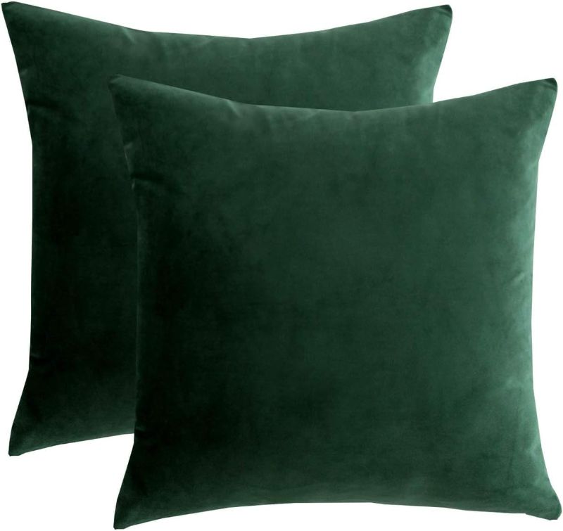 Photo 1 of 12x20 Set of 2 Velvet Lumbar Throw Pillow Covers Dark Green Soft Solid Decorative Cushion Cases Outdoor Home Decor for Furniture Bedroom Car Couch Chair Office Velvet: Dark Green 2 pieces,12"x20"