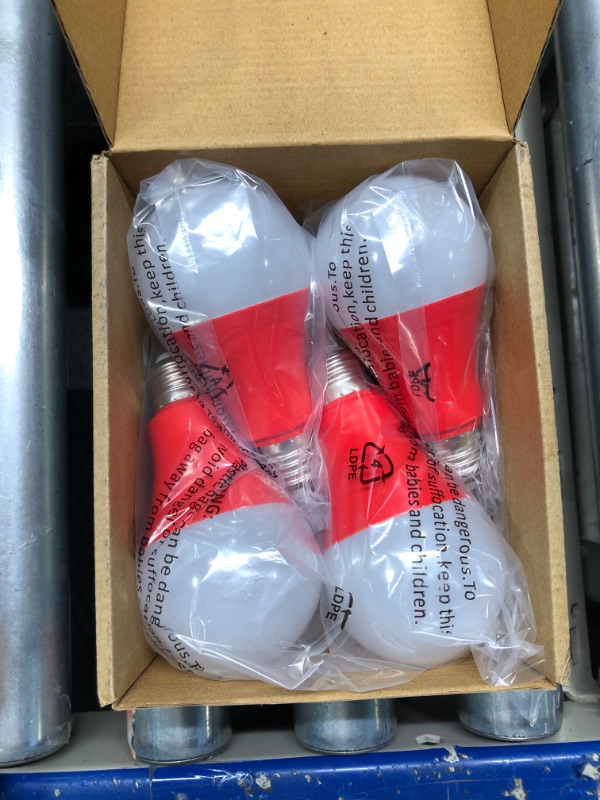 Photo 2 of (Pack of 4) K21518 LED A19 Shape Red Colored Light Bulb 8W Multi-Directional - 120V Energy Saving - E26 Medium Base - UL Listed - Non-Dimmable Lamp Red 2 Watt (4 Pack)