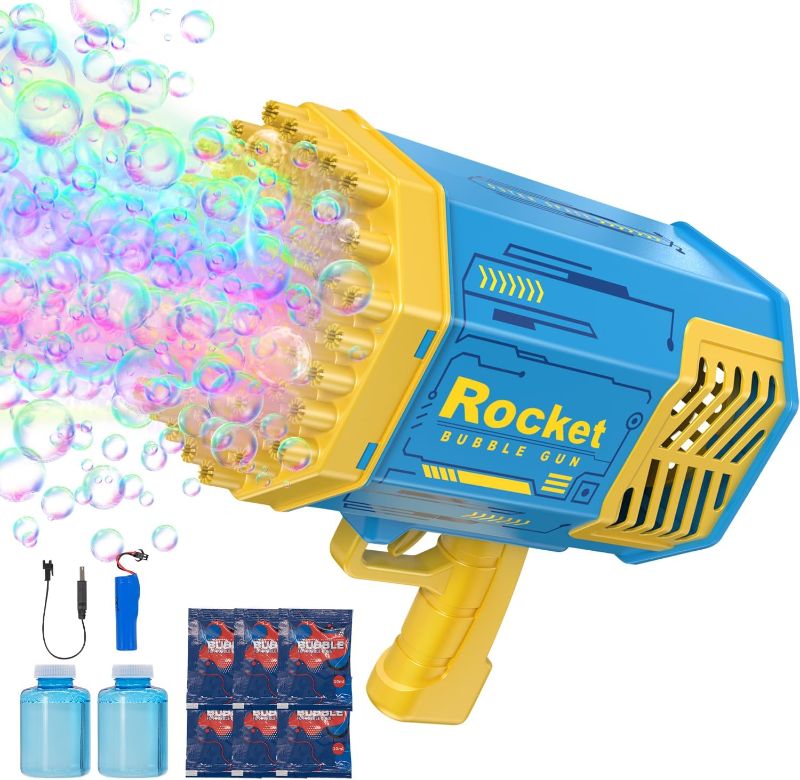 Photo 1 of Bubble Machine Gun - 132 & 73 Holes Bazooka Bubble Gun - Toy for Girl Boy Adult, Outdoor Gift for Birthday Wedding Kids Party Bluorange Blast