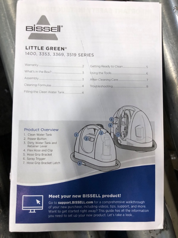 Photo 6 of ****USED***FOR PARTS ONLY**SOLD AS IS ALL SALES ARE FINAL***NO RETURNS**** BISSELL Little Green Multi-Purpose Portable Carpet and Upholstery Cleaner, 1400B