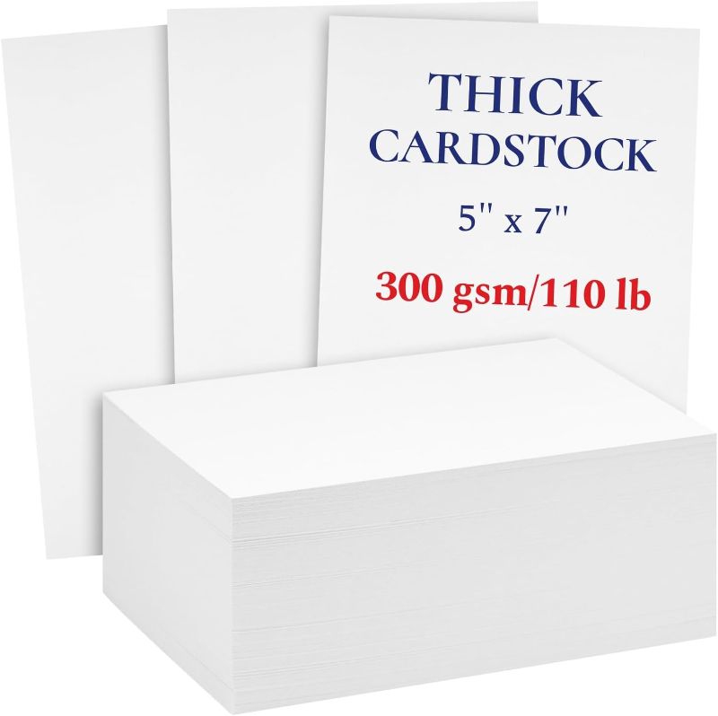 Photo 1 of 200 Sheets 5x7 110 lb/300 GSM Cover Thick Cardstock - Blank Heavyweight Wedding Invitation Paper for Printing (White)